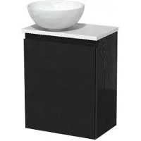 Maxaro Toiletmeubel met waskom | 41 cm Zwart eiken Greeploos front Hoogglans wit Keramiek waskom Mat wit blad