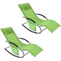 SoBuy Set van twee schommelstoelen voor in de tuin - Hoofdkussens er bij - Groen - Textiel