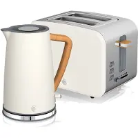 Swan STP2090WHTNEU Set: Koffiezetapparaat voor ontbijt, draadloos, 1,7 liter. Broodrooster met brede gleuven, 2 stuks, Nordic Wit, wit
