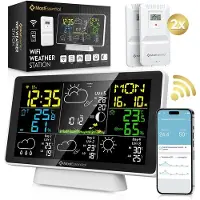 MostEssential Weerstation Wifi Edition - Draadloos Weerstation met Buitensensor - Hygrometer - Binnen en Buiten - 150 Meter Bereik - Inclusief App - Wit - 2 sensoren