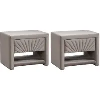 Vente-unique Set van 2 nachtkastjes - 1 lade en 1 nis - Velours - Beige - ULAMI