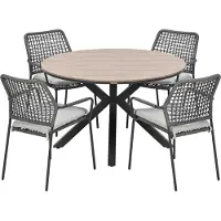 Garden Impressions Natas tuinset grijs 5-delig - Tulli tuintafel light teak look Ø122 cm