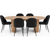 Ebuy24 Kyoto eethoek eettafel 100x210cm natuur, 6 stoelen velours zwart.