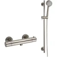 Saqu Essential thermostatische doucheset 15cm met 3 straalsoorten geborsteld staal