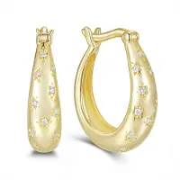 New Bling 9NB-1732 – 925 Zilveren Oorbellen Dames – Bloemen Design – Gold Plated – Zirkonia – Hoops – Elegant