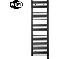 Sanicare Carini elektrische Wifi radiator 172x45cm mat zwart met thermostaat zwart rechtsonder