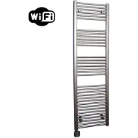 Sanicare Carini elektrische Wifi radiator 172x45cm inox-look met thermostaat zwart linksonder