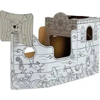 BANKERS BOX Piratenschip XL, kleurbaar kartonnen speelgoed, golfkarton, FSC-gecertificeerd, interactieve deuren/ramen, vanaf 3 jaar, B 790 x D 1350 x H 505 mm, wit