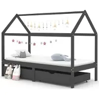 vidaXL Kinderbedframe met lades grenenhout donkergrijs 90x200 cm - Kinderbedframe - Kinderbedframes - Bed - Bedden