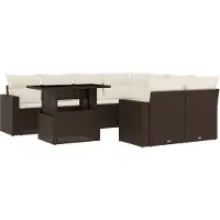 vidaXL 9-delige Loungeset met kussens poly rattan bruin