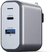 Satechi 2-poorts oplader (30W) – 1 x USB-C PD max. 18W – 1 x USB-A max. 12W - Reisvriendelijk ontwerp – Grijs - Grijs