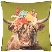 Mars & More Kussen Portret Schotse Hooglander groen 45x45cm