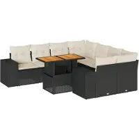 vidaXL 9-delige Loungeset met kussens poly rattan zwart