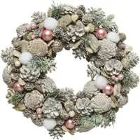 Everlands Kerstkrans/dennenkrans white wash met sneeuw en versiering 34 cm - Dennenkransen/deurkransen kerstversiering