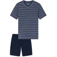 Schiesser Pyjama kort ' Casual Nightwear ' blauw / donkerblauw / grijs / oranje