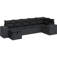 vidaXL 7-delige Loungeset met kussens poly rattan zwart