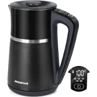 Aigostar Waterkoker Dubbelwandig - met Temperatuurregeling - 1.7L - Instelbare Waterkoker - Warmhoudfunctie - BPA-vrij - 2200W - RVS - Zwart