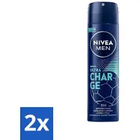 Nivea 2 x - Men - Deodorant - Spray - Ultra Charge - 150 ml - Deodorant Spray - Anti-transpirant - 48 Uur Bescherming - Mannelijke Geur - Huidverzorging