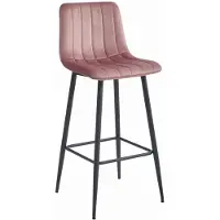 Leobert Barkruk POZZA - Donkerroze Velvet, Zwarte Metalen Poten, 76 cm Zithoogte, Rugleuning, Ergonomisch Ontwerp, Max. 120 kg