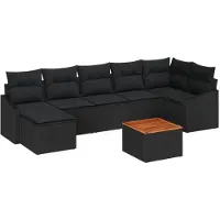 vidaXL Tuinset met 8 zitplaatsen, zwart, van polyrotan