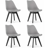 Leobert Set van 4 Stoelen MARK – Grijs, Zwarte Poten, Kunststof Zitting met Kunstlederen Kussen, Strak Design, Ergonomisch, Geschikt voor Keuken, Eetkamer, Kantine en Werkruimte, Max. 120 kg