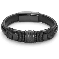 Lucleon Icon | Armband van Zwart Leer en Staal