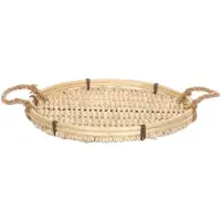 HBX natural living Dienblad Met Grepen Ø35xh4cm Beige beige Riet Decoratieve