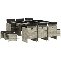 vidaXL 11-delige Tuinset met kussens poly rattan lichtgrijs