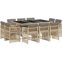 vidaXL 11-delige Tuinset met kussens poly rattan gemengd beige