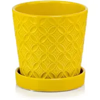 Polnix Keramiek Pot 15cm - Geel/Mosterd met Schotel