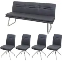 Mendler Eetkamer set HWC-H70, zitgroep voor de eetkamer, eetkamer set, stof/textiel, geborsteld roestvrij staal, donkergrijs, 180 cm