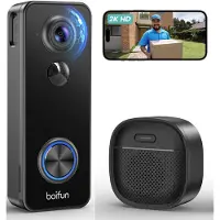 Boifun J7 Slimme Video Deurbel met Camera - Video Doorbell - MP Ultra HD - Wifi deurbel - Nachtzicht - Draadloos/Batterij - Live videogesprek, 24/7 opname, Mens- en bewegingsdetectie - Zwart