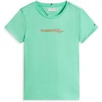 Tommy Hilfiger T-shirt groen Meisjes Katoen Ronde hals Logo - maat 164