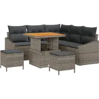 vidaXL Tuinbank Set 8 st 7-Aantal zitplaatsen Grijs Poly rattan
