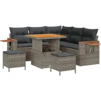 vidaXL Tuinbank Set 9 st 8-Aantal zitplaatsen Grijs poly rattan