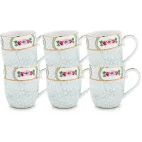 Pip studio Blushing Birds Mokken - Koffiekopjes met Oor - Koffiemok - Servies set van 6 - 200ml