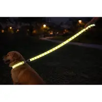 Flamingo Hondenriem – looplijn Fergu Fluo geel 130 cm – 25 mm breed – nylon – reflecterend – soft handvat met neopreen – shiny karabijnhaak