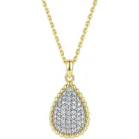 New Bling 9NB-1696 – Zilveren zwarte druppel ketting – Met zirkonia – Goudkleurig – 925 zilver – 40+5 cm
