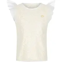 Le Chic T-shirt wit gehaakt Meisjes Katoen Ronde hals Effen - maat 104 - pailletten