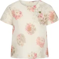 Le Chic gebloemde T-shirt wit Meisjes Polyamide Ronde hals Bloemen - maat 122/128