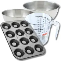 Zenker Bakkerijset met bakvorm voor 12 rum babas 38,5 x 26,5 cm van staal, 2 mengkommen, maatbeker en spatel