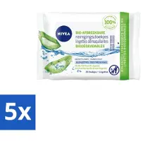 Nivea 5 x – Reinigingsdoekjes – Bio Aloe Vera – 25 Doekjes - Reinigingsdoekjes - Gezichtsreiniging - Aloë Vera - Huidverzorging - Make-up Verwijderen