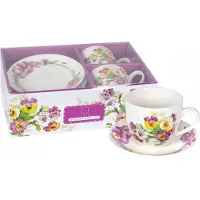Livello Porseleinen Kopjes met Schotels, 250ml, 2 stuks, Bloemendessin