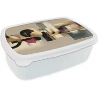 MuchoWow Broodtrommel Wit - Lunchbox Abstract - Vormen - Beige - Texturen - Brooddoos 18x12x6 cm - Brood lunch box - Broodtrommels voor kinderen en volwassenen