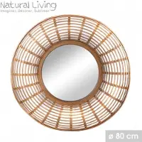 Urban Living “NATURAL LIVING” SPIEGEL ROSA VAN BAMBOE EN NATUURLIJK ROTAN D80CM X H7CM