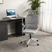 OKWISH Bureaustoel 58 X 61 X 102 119 Cm - Ergonomisch Met Verstelbare Hoofdsteun En Armleuningen - Met Kantelfunctie En Lendensteun - Mesh - Grijs