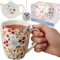 Kesper Theeset: porseleinen MOK 350 ml met infuser en schotel VOOR KRUIDEN, IN GESCHEREFTE VERPAKKING