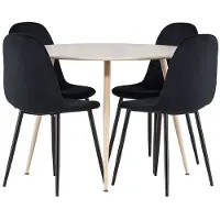 Ebuy24 Plaza eethoek tafel Ø100cm en 4 velours stoelen whitewash.