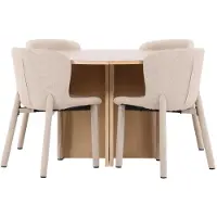 Ebuy24 Strada eethoek uittrekbare tafel Ø120cm, 170cm en 4 stoelen whitewash, beige.