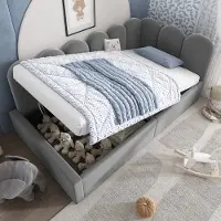 OKWISH Gestoffeerd Bed 90x190 cm - Speels Rooster - Hydraulisch Opbergframe - Kinderkamer/Gastenkamer - Fluweel - Grijs - Zonder matras
